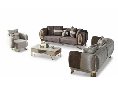 Sofagarnitur 3+3+1 Sitzer Wohnzimmer Set Komplett Textil Sofa Sessel Holz