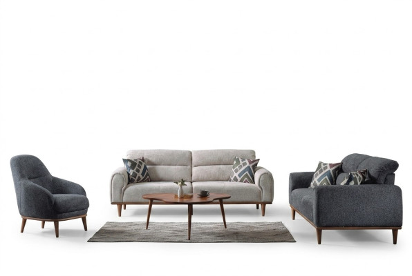 Sofagarnitur 3+3+1 Sitzer Wohnzimmer Set Komplett Textil Holz Sofa Sessel Neu