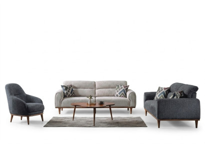 Sofagarnitur 3+3+1 Sitzer Wohnzimmer Set Komplett Textil Holz Sofa Sessel Neu