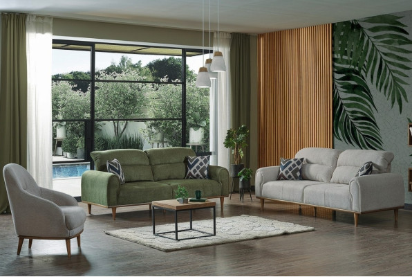 Sofagarnitur 3+1+1 Sitzer Wohnzimmer Set Komplett Textil Sofa Sessel Holz Neu