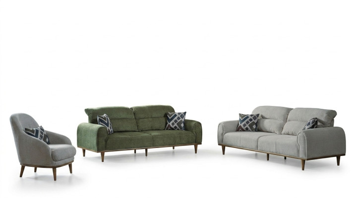 Sofagarnitur 3+1+1 Sitzer Wohnzimmer Set Komplett Textil Sofa Sessel Holz Neu