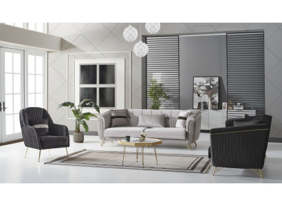 Sofagarnitur 3+3+1 Sitzer Textil Holz Sofa 3 Sitzer Modern Sessel Komplett Set Eu