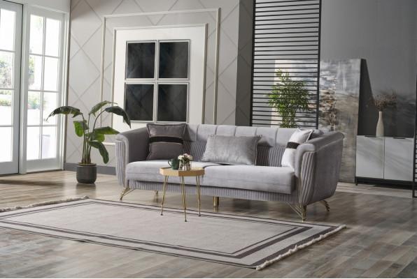 Sofa 3 Sitzer Textil Holz Modern Sofa Polster Couch Sofas Design Luxus Grau