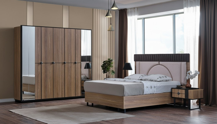 Luxus Schlafzimmer Set 4 tlg. Bett 2x Nachttische Kleiderschrank Schrank Holz