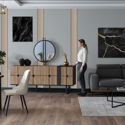 Sideboard Anrichte mit Spiegel Luxus Garnitur Kommode Holz Kommoden 193cm