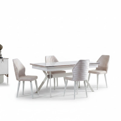 Esszimmer set Modern Esstisch + 6x Stühle Tisch Holz Polsterstuhl 7tlg. Neu