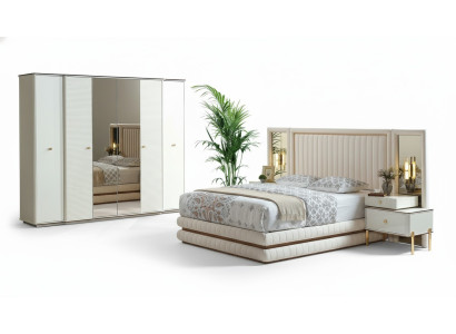 Schlafzimmer Set Bett 2x Nachttische Kleiderschrank Design Möbel 4 tlg. Beige