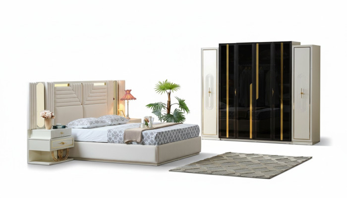 Modern Schlafzimmer Set Bett + 2x Nachttische+Kleiderschrank Design Möbel 4 tlg