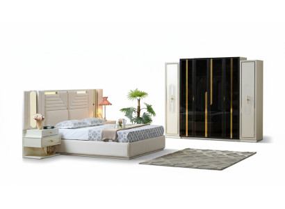 Modern Schlafzimmer Set Bett + 2x Nachttische+Kleiderschrank Design Möbel 4 tlg