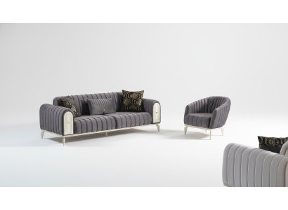 Schickes Möbel Sofagarnitur set 3+1 Couchtisch Sofagarnitur Sofas Sessel Grau