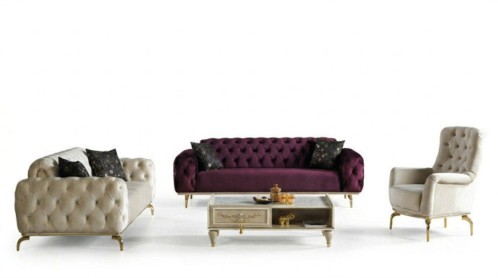 Designer Sofagarnitur 3+3+1 Sitzer Couch Polster Sitzgarnitur Set Chesterfield Neu