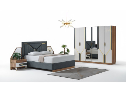 Schlafzimmer Set Bett + 2x Nachttische + Kleiderschrank Design Möbel 4 tlg. Neu