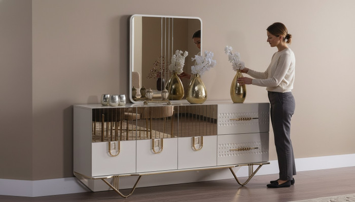Anrichte Schrank Hochglanz Möbel Holz Luxus Kommode Sideboard