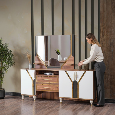 Anrichte Schrank Braun Hochglanz Möbel Holz Luxus Kommode Sideboard Neu