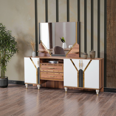Anrichte Schrank Braun Hochglanz Möbel Holz Luxus Kommode Sideboard Neu