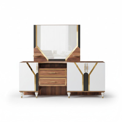 Anrichte Schrank Braun Hochglanz Möbel Holz Luxus Kommode Sideboard Neu