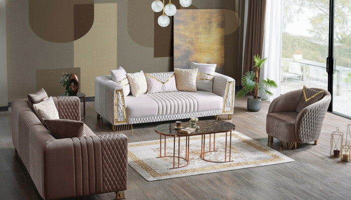 Premium Möbel Wohnzimmer set 3+3+1 Sitzplätzen Sofagarnitur 2x Sofas Sessel