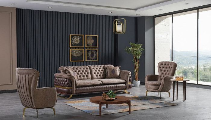 Designer Sofagarnitur 3+3+1 Sitzer Couch Polster Sitzgarnitur Set Chesterfield