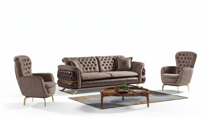 Designer Sofagarnitur 3+3+1 Sitzer Couch Polster Sitzgarnitur Set Chesterfield
