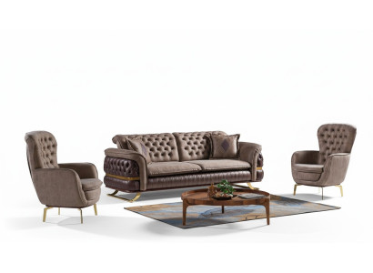 Designer Sofagarnitur 3+3+1 Sitzer Couch Polster Sitzgarnitur Set Chesterfield