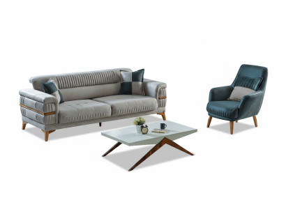 Sofagarnitur 3+1 Sitzer Textil Holz Sofa 3 Sitzer Modern Sessel Komplett Set Neu