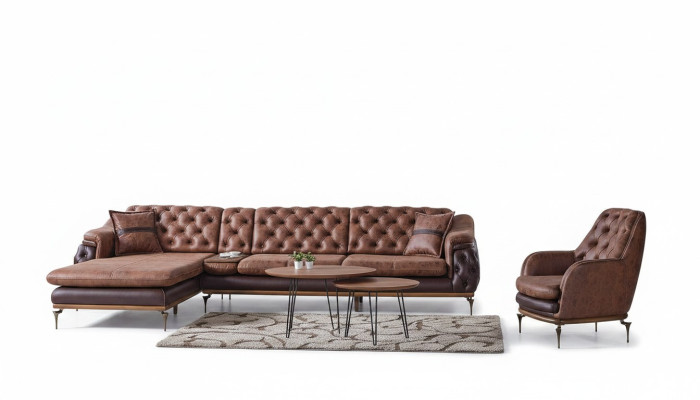 Ecksofa L-Form Sessel Braun Komplett Wohnzimmer Set 2tlg. Luxus Braun