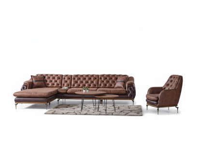 Ecksofa L-Form Sessel Braun Komplett Wohnzimmer Set 2tlg. Luxus Braun