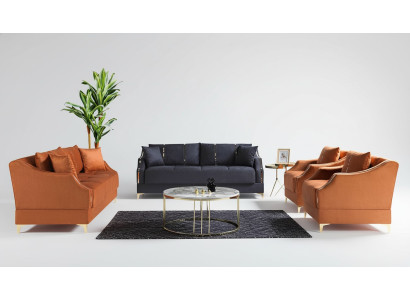 Sofagarnitur 3+2+1+1 Sitzer Wohnzimmer Set Komplett Textil Sofa Sessel Holz Neu