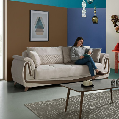 Luxus 3 Sitzer Sofa Wohnzimmer Möbel Elegant Sofa 230cm Textil Beige Neu