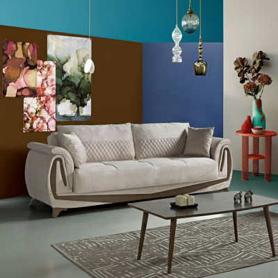Luxus 3 Sitzer Sofa Wohnzimmer Möbel Elegant Sofa 230cm Textil Beige Neu