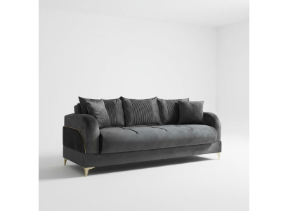 Graue Dreisitzer Couch Polster Möbel Couchen Stoff Sofas Textil mit Kissen
