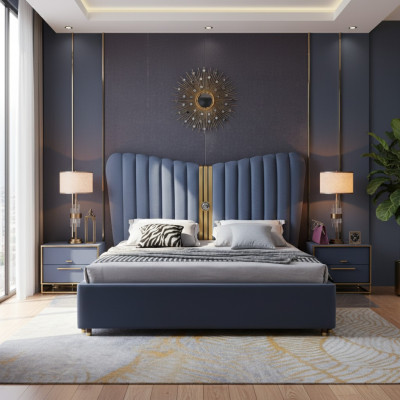 Bett Polster Design Luxus Holz Doppelbetten Schlafzimmer Hotel Möbel Neu