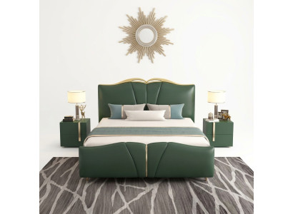 Bett Luxus Möbel Bettrahmen Holz Schlafzimmer Einrichtung Kunstleder Neu