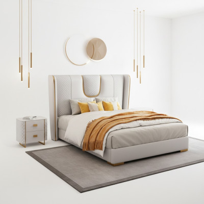 Doppel Hotel Betten Schlafzimmer Bett Polster Design Luxus Möbel Metall