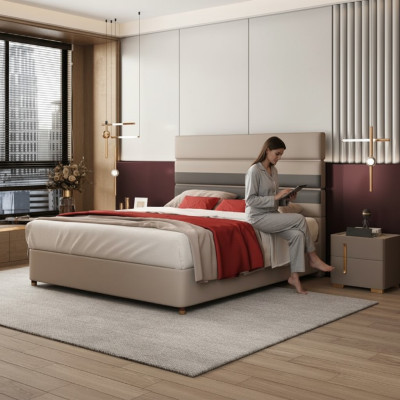 Modernes Design Bett 180x200 Kunstleder Betten Doppel Schlaf Zimmer Hotel