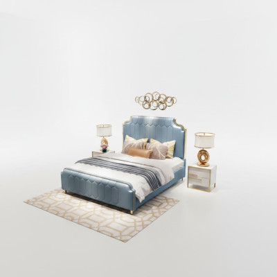 Modern Bett Doppelbett Betten Holz Blau Stil Holz Schlafzimmer Neu