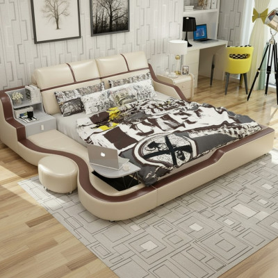 Multifunktions Bett Luxus Design Beige Betten Doppel Regal 180x200cm