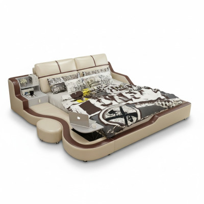 Multifunktions Bett Luxus Design Beige Betten Doppel Regal 180x200cm