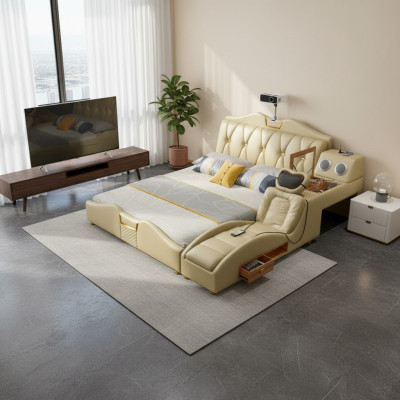 Design Bett Beige Hotel Polster 180x200 Multifunktion Regal Betten Neu