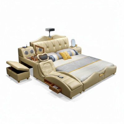 Design Bett Beige Hotel Polster 180x200 Multifunktion Regal Betten Neu