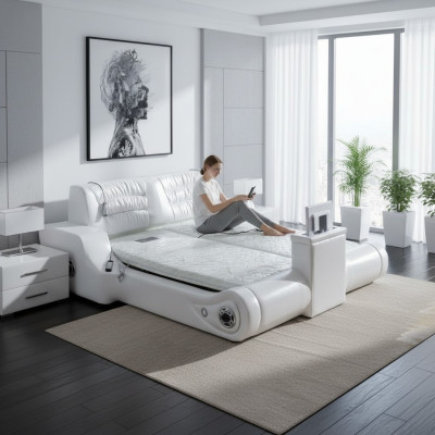 Doppel Luxus Design Weiß Bett Polster Betten Moderne Hotel Multifunktion