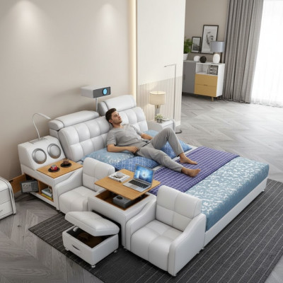 Multifunktions Bett Boxen Luxus Design Leder Betten Hotel Doppel Neu