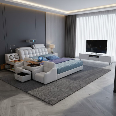Multifunktions Bett Boxen Luxus Design Leder Betten Hotel Doppel Neu
