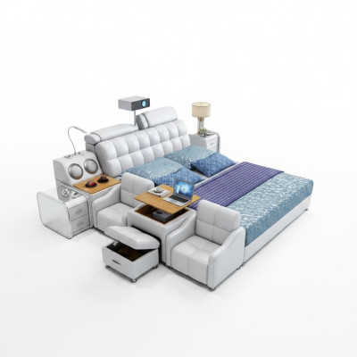 Multifunktions Bett Boxen Luxus Design Leder Betten Hotel Doppel Neu