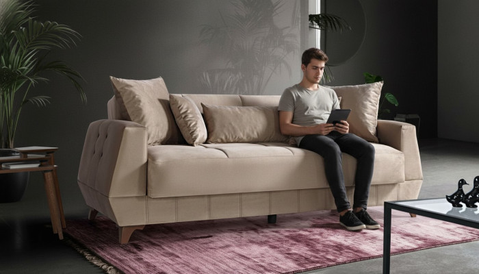 Design Sofa Dreisitzer Beige Couch Möbel Textil Stoff 3 Sitzer Couchen Sofas