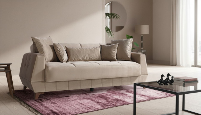 Design Sofa Dreisitzer Beige Couch Möbel Textil Stoff 3 Sitzer Couchen Sofas