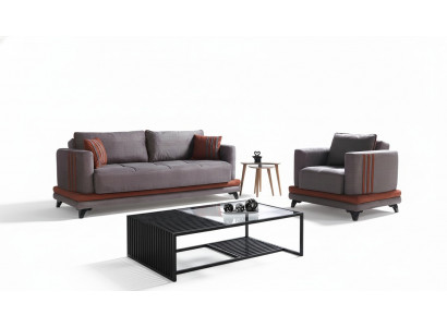 Sofagarnitur 3+1 Sitzer Textil Holz Sofa 3 Sitzer Modern Sessel Komplett Set Neu Eu