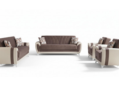 Schlafsofa Sofagarnitur 3+2+1+1 Sitzer Textil Sofa Sessel Komplett Set Braun