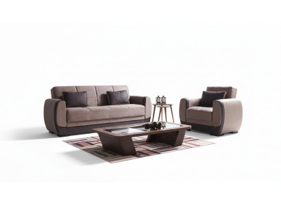 Sofagarnitur 3+1 Sitzer Textil Holz Sofa 3 Sitzer Modern Sessel Neu Komplett  Neu Set 