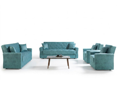 Sofagarnitur 3+2+1+1 Sitzer Textil Holz Sofa 3 Sitzer Modern Neu Sessel Komplett Set